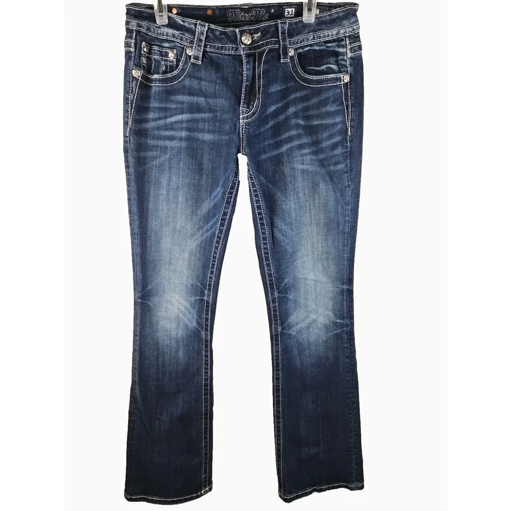 Miss Me Jeans 31 “Signature Boot” JP7054B Embellished Sequin Flap Pocket Jeans